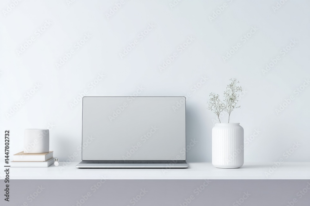 minimalistic desk setup features sleek laptop with ai software running subtly hinting at innovation minimalistic desk setup features sleek laptop with ai software running subtly hinting at innovation