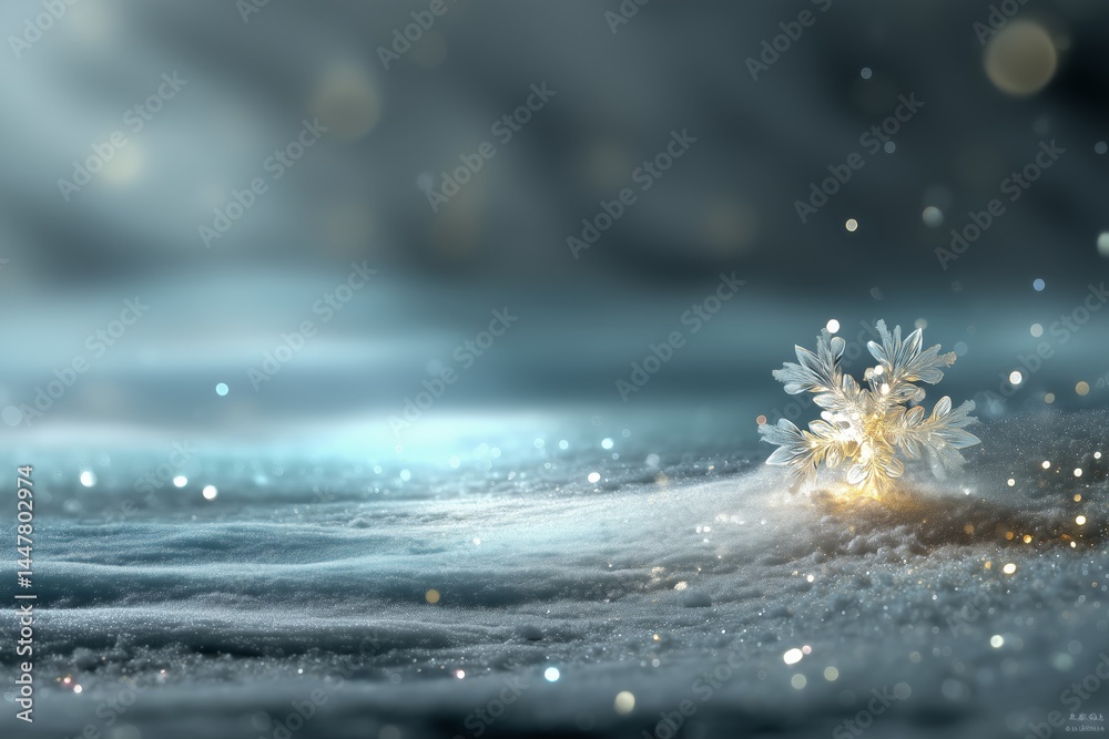 Snowflakes in winter, The snow sparkles in the daylight, while arcs of light shimmer across the surface for Christmas and New Year background. Snowflakes in winter, The snow sparkles in the daylight, while arcs of light shimmer across the surface for Christmas and New Year background.