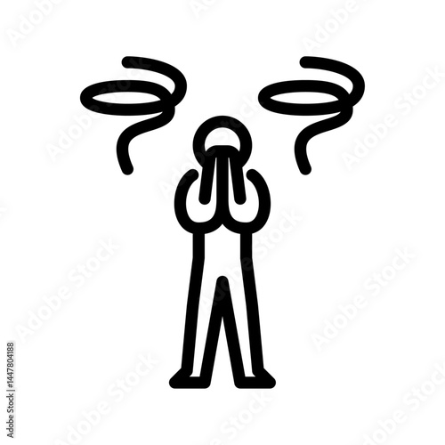 stress gesture outline icon. stick figure anxiety line art illustration.