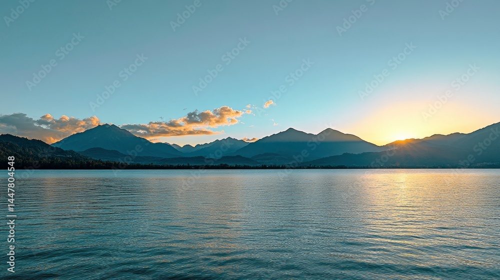 Mountain and Lake Landscape at Sunset Mountain and Lake Landscape at Sunset