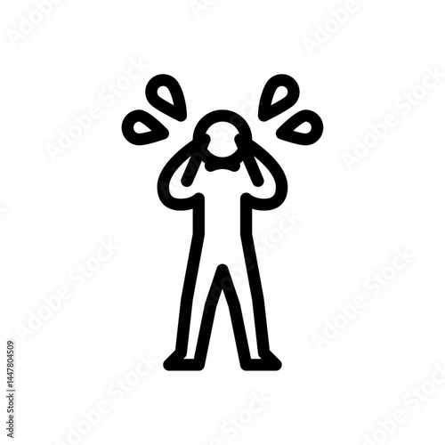 cry gesture outline icon. stick figure sad line art illustration.