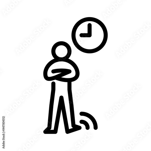 waiting gesture outline icon. stick figure bored line art illustration.