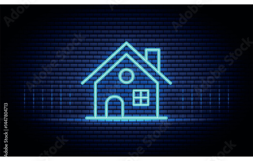 Neon Blue color Home icon. bright House sign. Neon Outline Building icon. Web home flat icon for apps and websites. Home, House, Building symbol.
