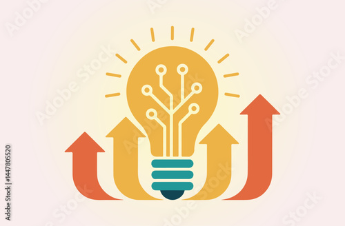 light bulb idea concept for innovation with rising arrows, vector illustration