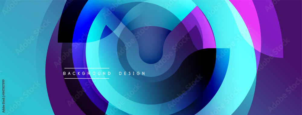 Abstract design features layered circles, vibrant colors. Blue, purple, turquoise create dynamic visual effect. Modern, stylish background. Abstract design features layered circles, vibrant colors. Blue, purple, turquoise create dynamic visual effect. Modern, stylish background.