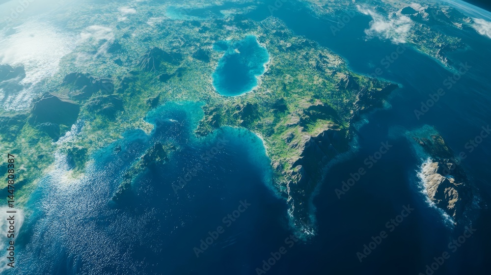 Obraz premium The breathtaking view of Earth from space, showcasing the vibrant blue oceans and lush green landmasses.