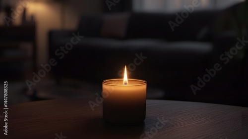 blackout, burning candle in a dark house, power outage, energy crisis, dark dreary night, war