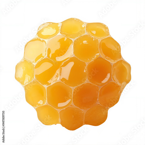 Honeycomb, beeswax, bright yellow, hexagonal cells, benefits, isolated on white background