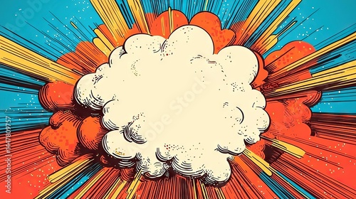 Explosive action scene urban setting graphic illustration dynamic colors cartoon style energy burst
