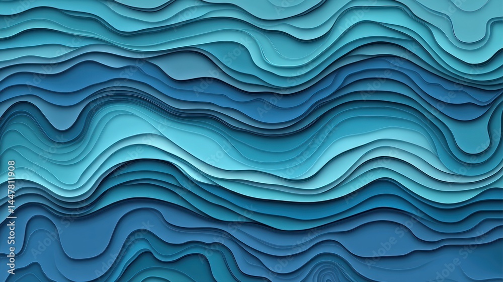 Fototapeta premium Abstract layered design featuring undulating blue tones.