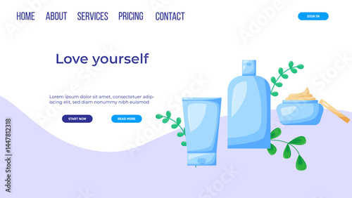Web page design template for beauty, spa, wellness, natural products, cosmetics, body care.