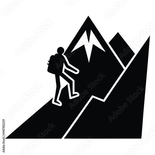 Climber Ascending Mountain Peak Hiking Adventure Icon