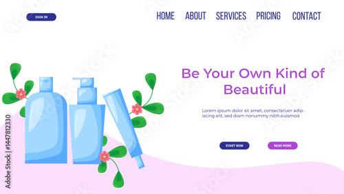 Web page design template for beauty, spa, wellness, natural products, cosmetics, body care.