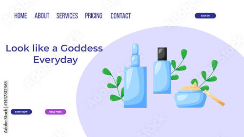 Web page design template for beauty, spa, wellness, natural products, cosmetics, body care.