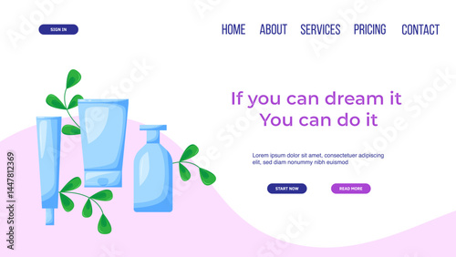 Web page design template for beauty, spa, wellness, natural products, cosmetics, body care.