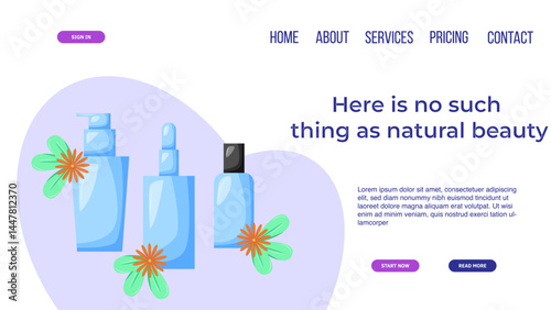 Web page design template for beauty, spa, wellness, natural products, cosmetics, body care.