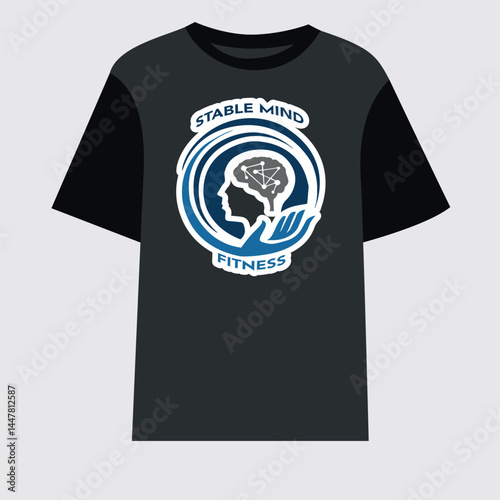 BLACK T-SHIRT DESIGN FOR STABLE MIND FITNESS, BLACK BLUE AND WHITE DESIGN FOR MEN WOMEN T-SHIRT, CREATIVE DESIGN, JERSEY, NURSE, LIFESTYLE, EVERYONE WEAR, GARMENTS, TEXTILE, 