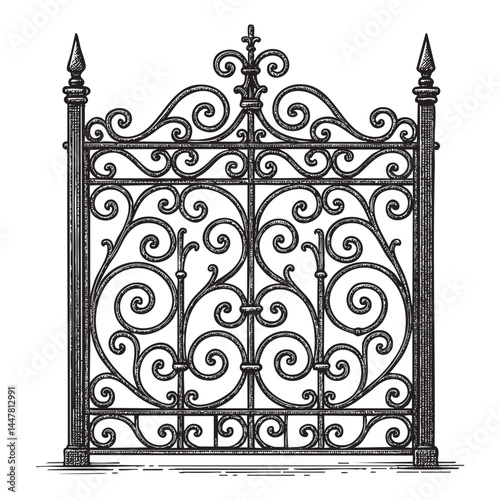 wrought iron gate vector illustration
