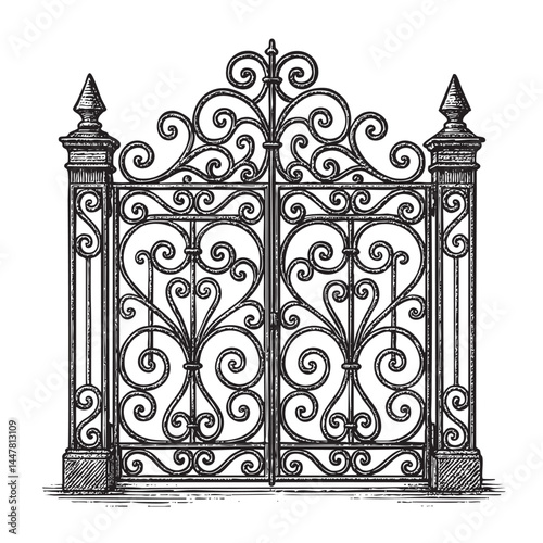 wrought iron gate vector illustration