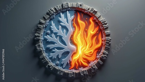 Fire and Ice Stone Texture Logo, Gray background