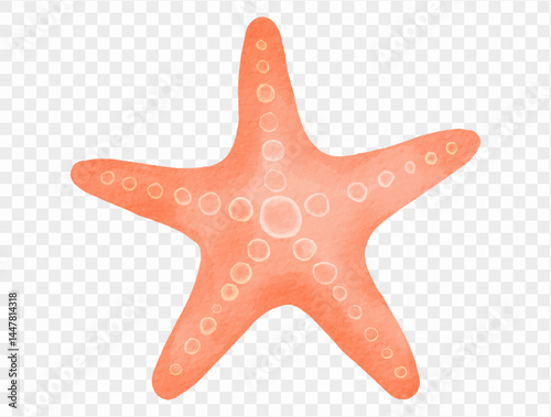  Orange starfish illustration ideal for summer beaches, underwater scenes, marine life designs, and vacation themes in watercolor style.vector