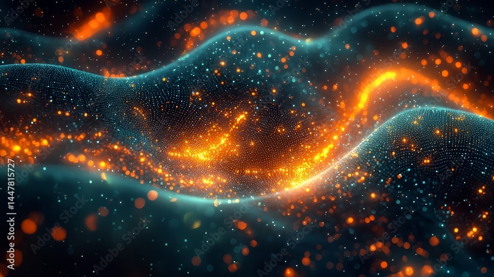 Abstract glowing waves of orange and blue light, creating a mesmerizing flow of energy and motion, perfect for technology and creative backgrounds. Abstract glowing waves of orange and blue light, creating a mesmerizing flow of energy and motion, perfect for technology and creative backgrounds.