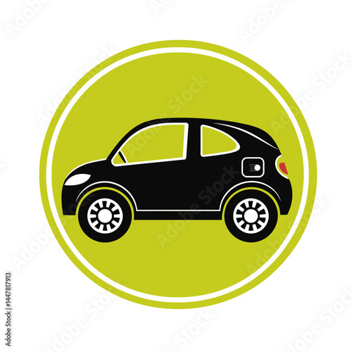 Stylized illustration of a compact car on a bright background.