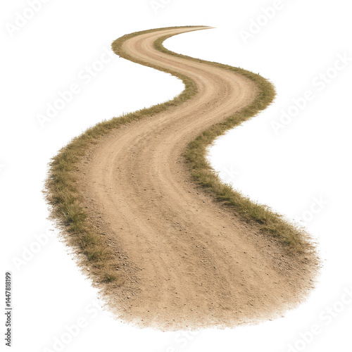 A well-worn winding dirt road, with visible textured earth and dry grassy edges, curves forward into the distance.