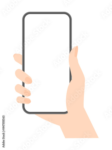 スマートフォンを持っている女性の手元のイラスト - 見る、写真を撮るなどスマホを使っている人物の素材