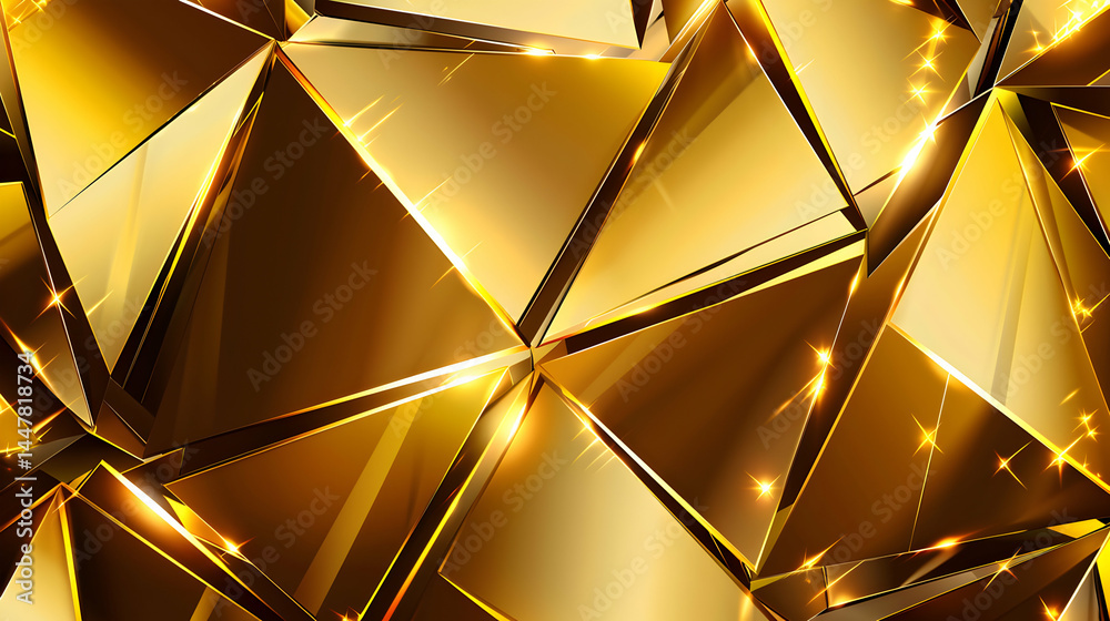 A shimmering abstract background of golden triangular shapes and reflections.