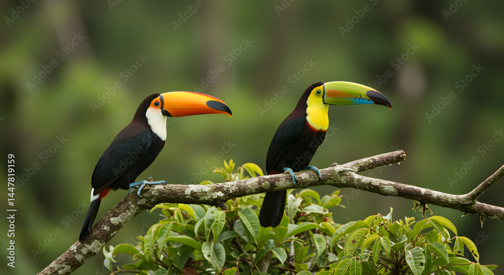 Fototapeta premium A Pair of Keel-billed Toucans Perched on a Branch