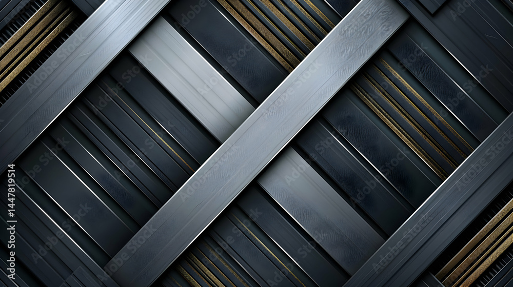 A textured abstract design featuring metallic strips in varying shades and patterns.
