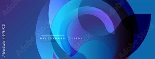 Abstract blue design features overlapping circles, creating dynamic visual effect. Gradient shades enhance depth, modern aesthetic.