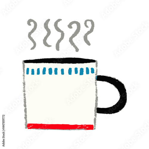 Steaming Coffee Mug With Decorative Patterns In Hand Drawn Doodle Style. Cozy Morning Beverage Concept. Isolated Vector Illustration