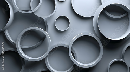 Obraz na płótnie Abstract composition of overlapping circular shapes in shades of gray. w salonie