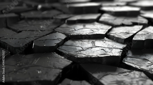 Obraz na płótnie Close-up of cracked, dark surface resembling dried mud or stone. w salonie