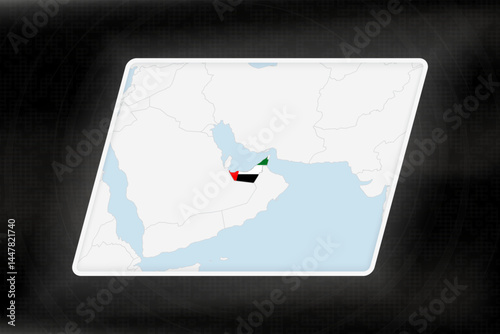 United Arab Emirates Highlighted in Flag Colors on Geographic Map.