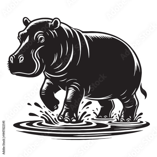 High-definition hippopotamus silhouette vector designed for bold visual assets – hippopotamus silhouette – hippopotamus vector – hippopotamus illustration – silhouette of hippopotamus


