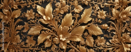 Golden floral motif, intricate leaf details, rich gold tones ,  vibrant,  ornate,  vintage