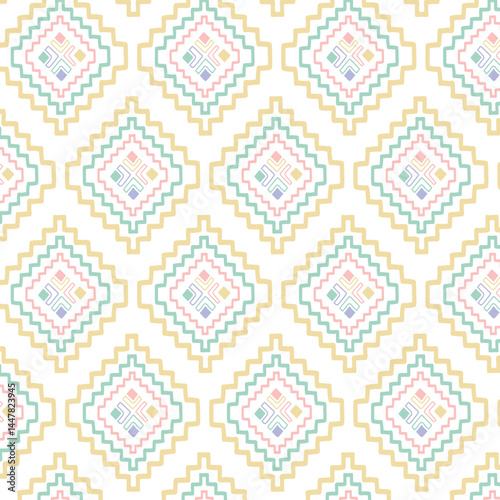 pastel color tribal vector seamless pattern with doodle elements. aztec fancy abstract geometric art print. ethnic hipster background. hand drawn. Wallpaper, cloth design, fabric, tissue, textile
