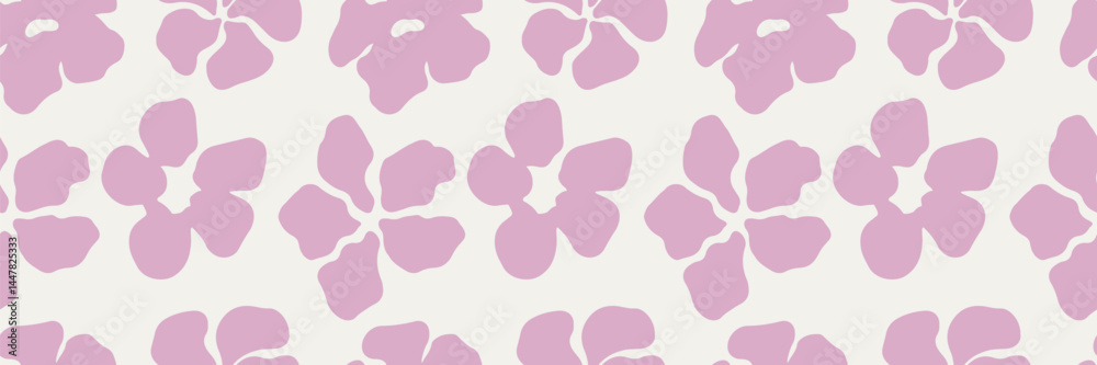 Floral modern seamless pattern. Cute botanical shapes, random childish doodle cutouts of blossom flowers, and decorative abstract art vector illustration. Pink flower background