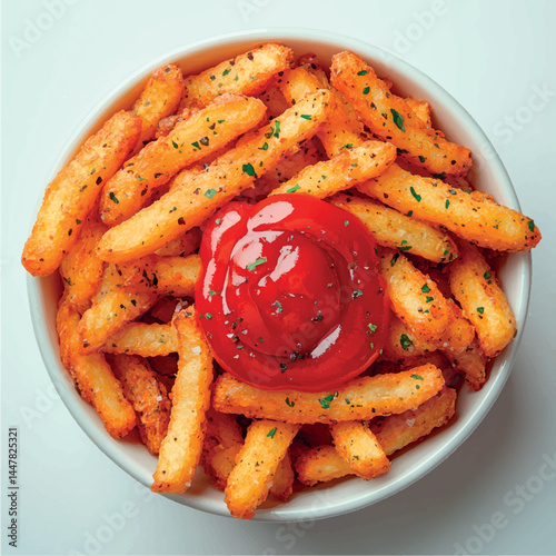 French fries isolated with sauce. Fried potatoes, chips. Fast food. Photo of French fries menu.	
