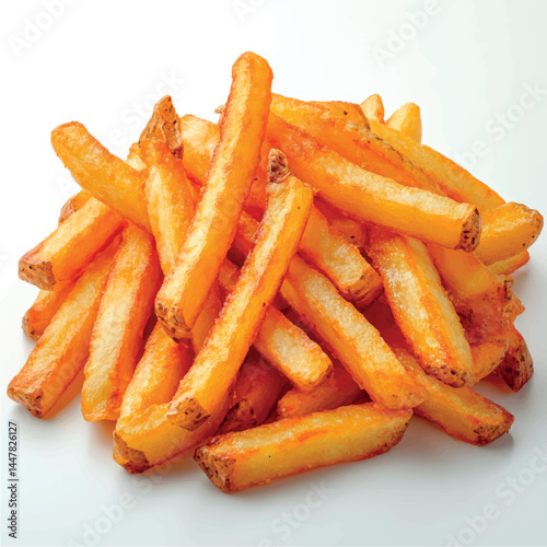 French fries isolated. Fried potatoes, chips. Fast food. Photo of French fries menu.	