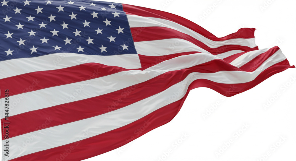 Fototapeta premium Two hands toasting with red plastic cups decorated with small US flags.