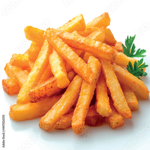 French fries isolated. Fried potatoes, chips. Fast food. Photo of French fries menu.	