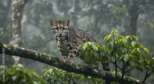 Majestic Clouded Leopard in the Misty Rainforest
