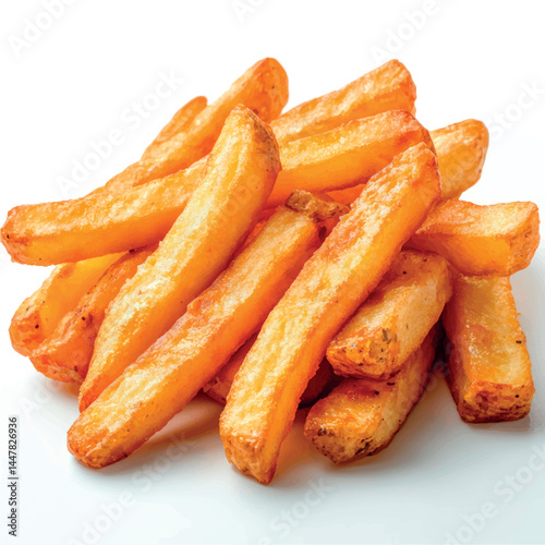 French fries isolated. Fried potatoes, chips. Fast food. Photo of French fries menu.	