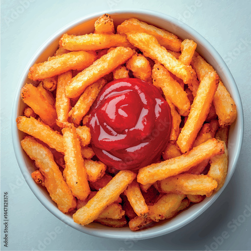 French fries isolated with sauce. Fried potatoes, chips. Fast food. Photo of French fries menu.	