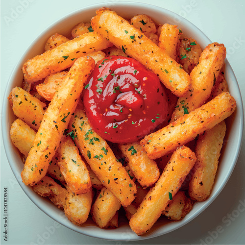 French fries isolated with sauce. Fried potatoes, chips. Fast food. Photo of French fries menu.	