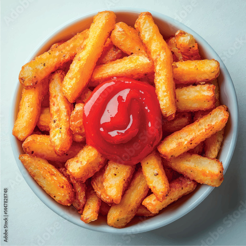French fries isolated with sauce. Fried potatoes, chips. Fast food. Photo of French fries menu.	